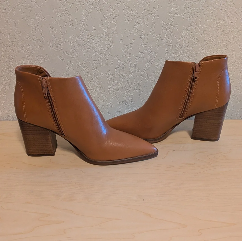 Arezzo Tan Leather Ankle Booties with Pointed Toe - Picture 5 of 12